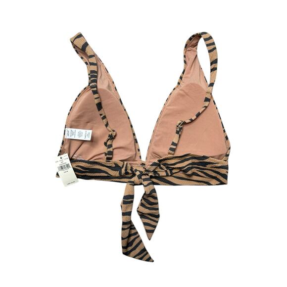 NEW Aerie Bikini Top Women L Brown Black Tiger Animal Print Tie Back - Picture 2 of 4